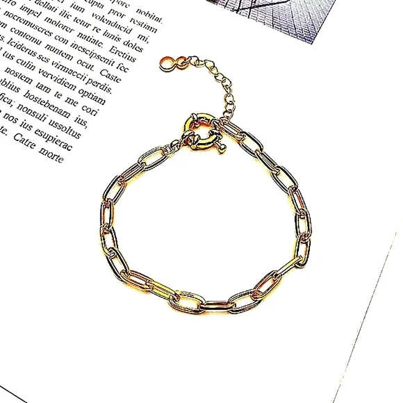 NEW Women’s 14k Gold Filled‎ Paperclip Adjustable Bangle Bracelet